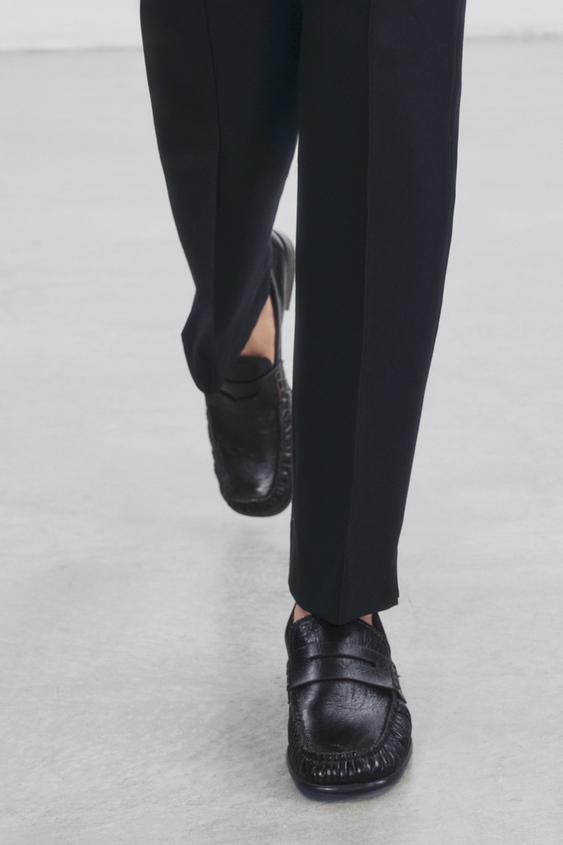 LEATHER LOAFERS WITH SQUARE TOE - Chocolate Brown by Zara - Image 0