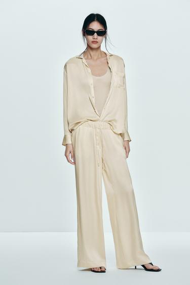 Zara 100% 純絲家居長褲 ZW COLLECTION - 米色