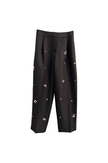 HIGH WAISTED DRESS PANTS WITH RHINESTONES