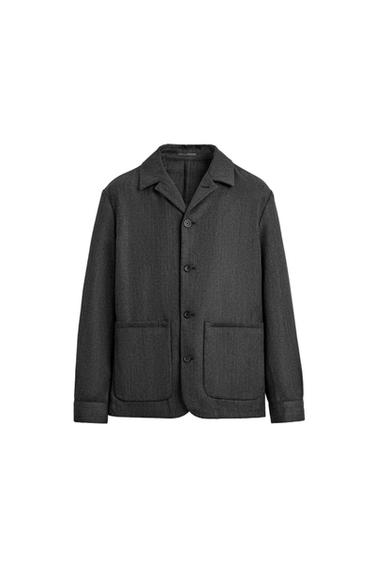 100% WOOL OVERSHIRT WITH POCKETS - Anthracite Grey by Zara