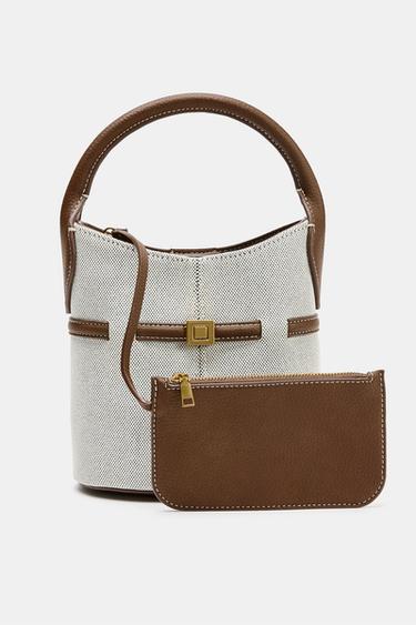 CANVAS MINI BUCKET BAG WITH BUCKLE - Light beige by Zara - Image 3