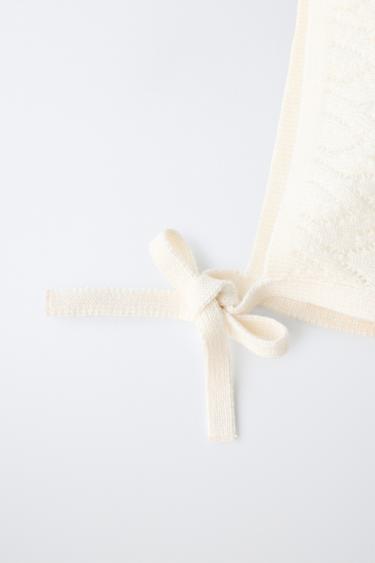 BONNET EN MAILLE EN COTON ET SOIE - Écru de Zara - Image 1