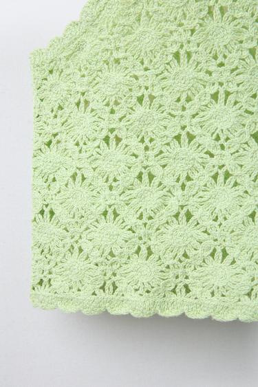 TOP COURT EN MAILLE CROCHET - Vert clair de Zara - Image 3