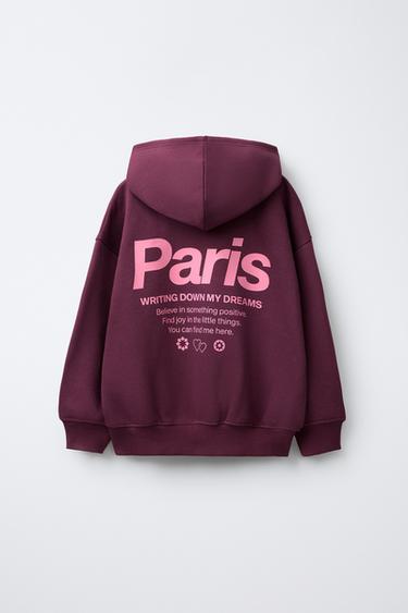 SWEAT À CAPUCHE AVEC INSCRIPTIONS - Rose foncé de Zara - Image 1