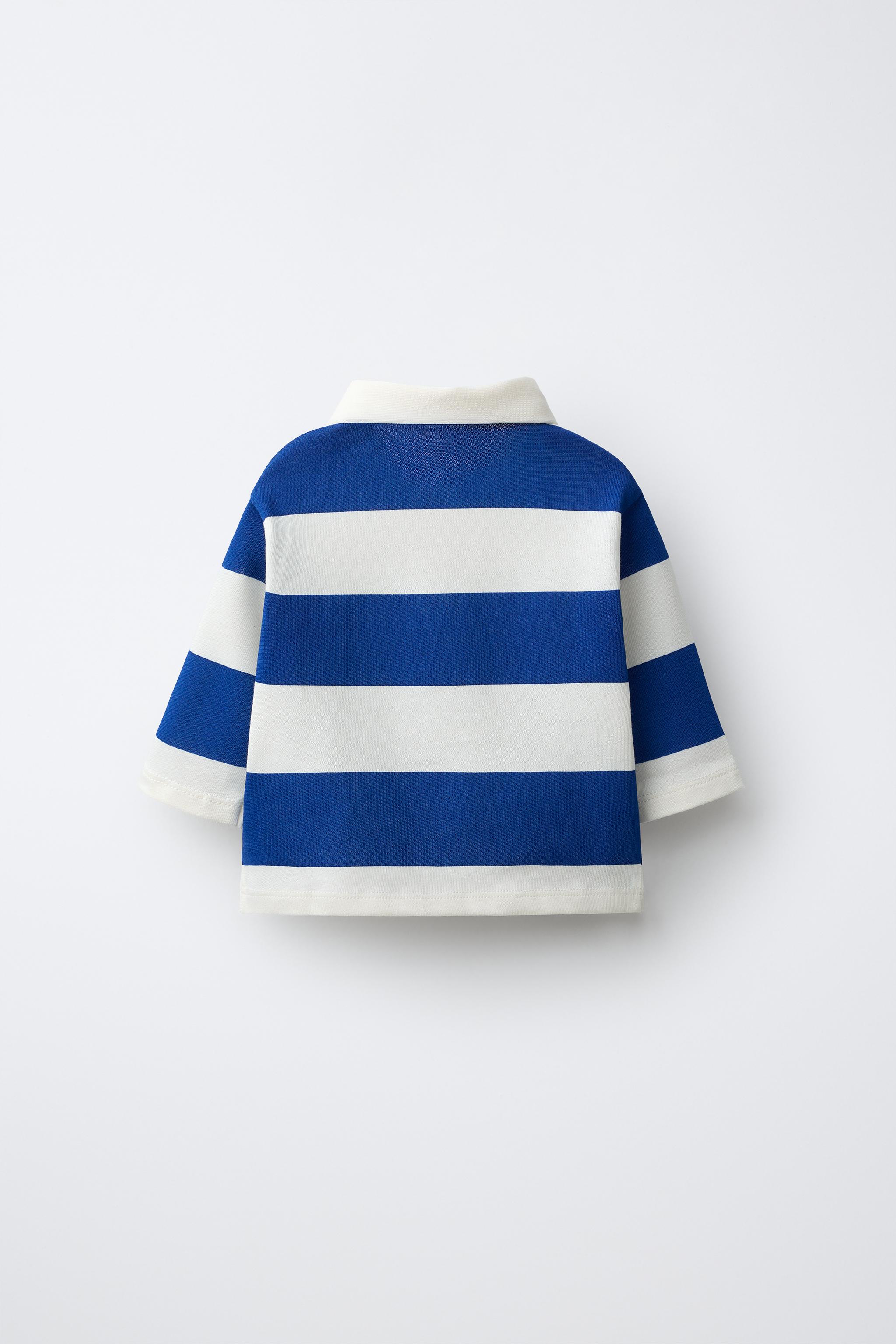 STRIPED LABEL POLO SHIRT — Blue / White
