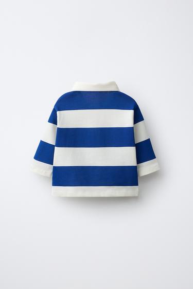 STRIPED LABEL POLO SHIRT — Blue / White 2