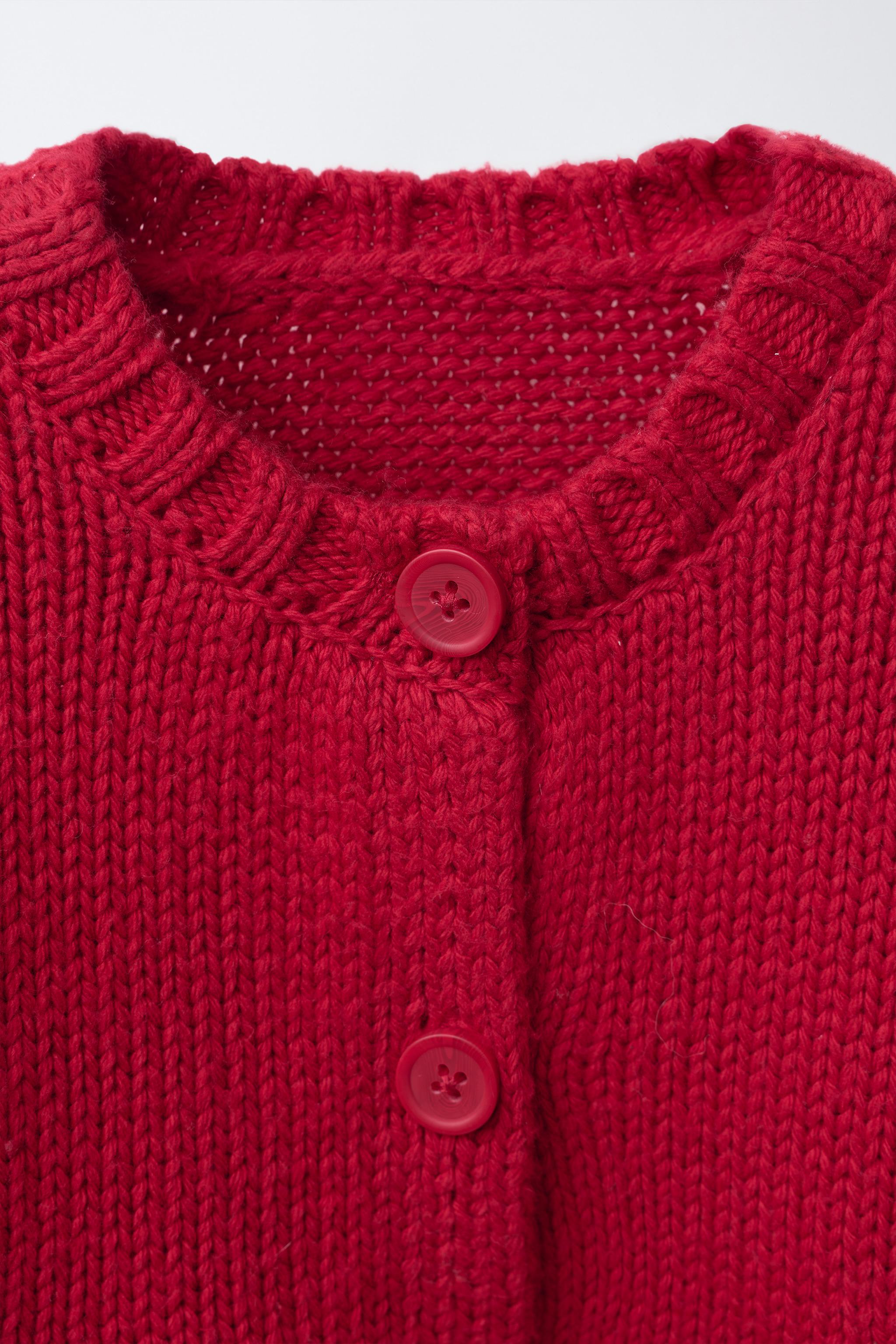 刺繍入りホースニットカーディガン - レッド | ZARA Japan / 日本