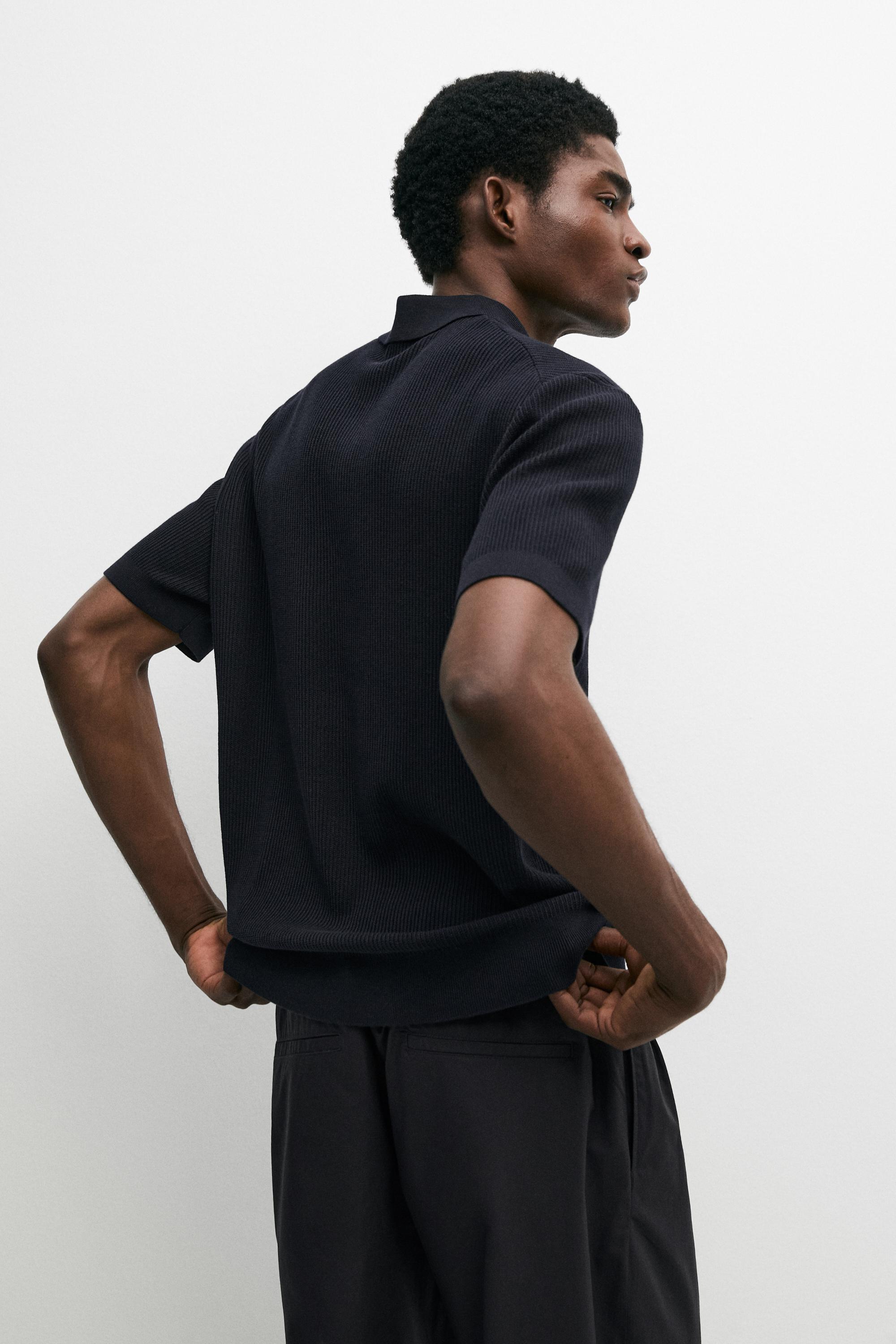 Knit polo sweater with quarter-zip collar - Navy blue | ZARA Canada