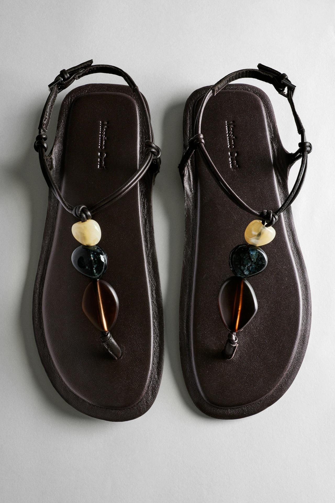 Flat slider sandals with stones — Brown