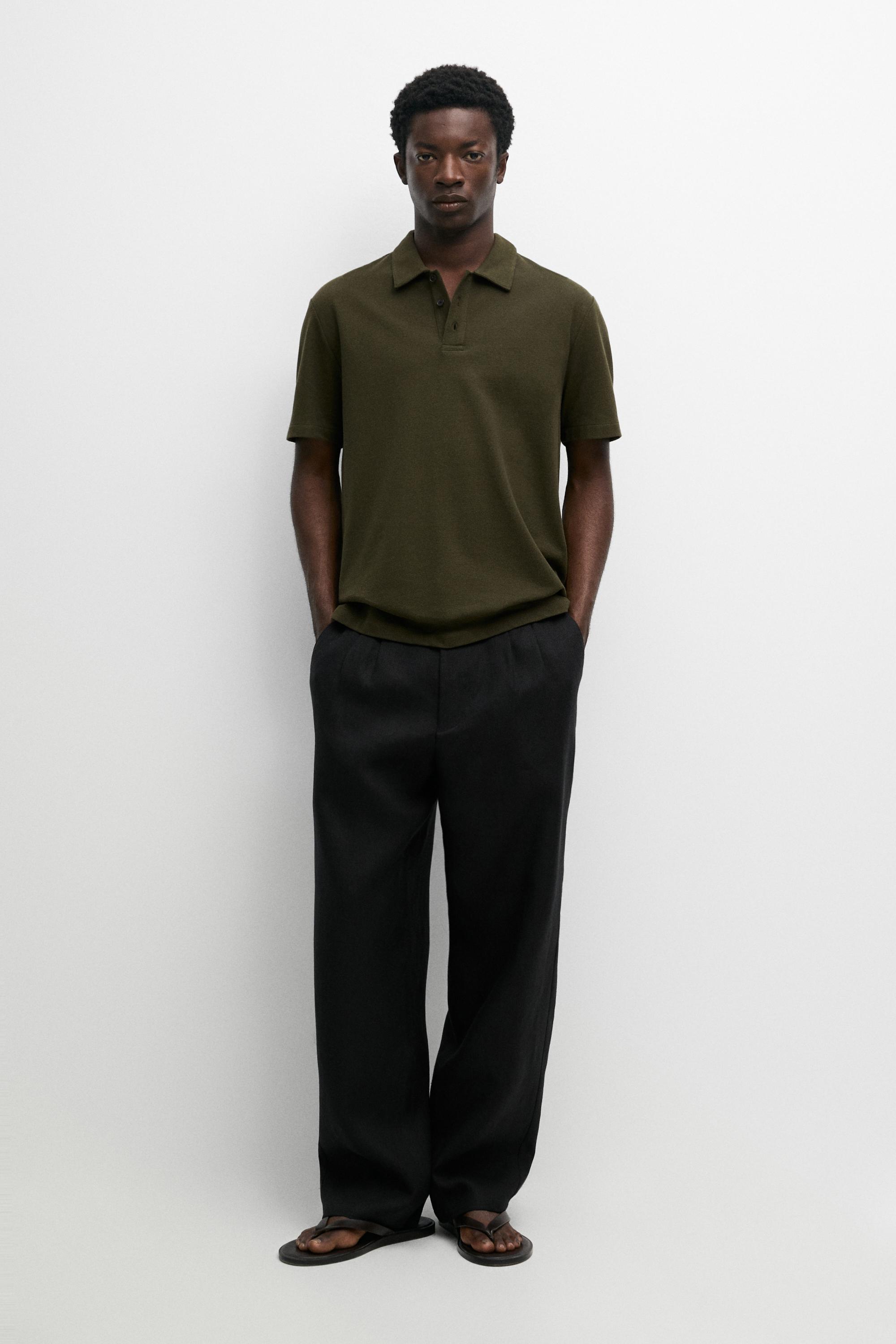Micro-textured cotton blend polo shirt