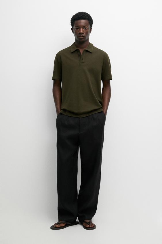 Micro-textured cotton blend polo shirt from Zara - $90
