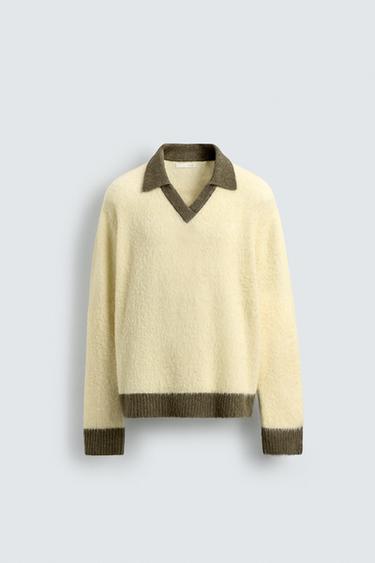 POLO IN MAGLIA MISTO LANA A CONTRASTO - Écru di Zara