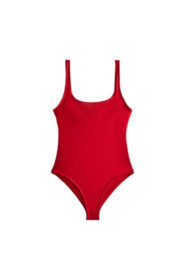 Zara WIDE STRAP BEACH SWIMSUIT - Red