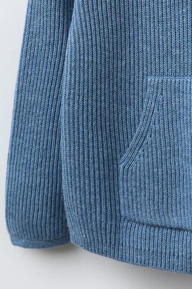 HOODED KNIT SWEATER WITH POCKET - Blue by Zara - Image 3