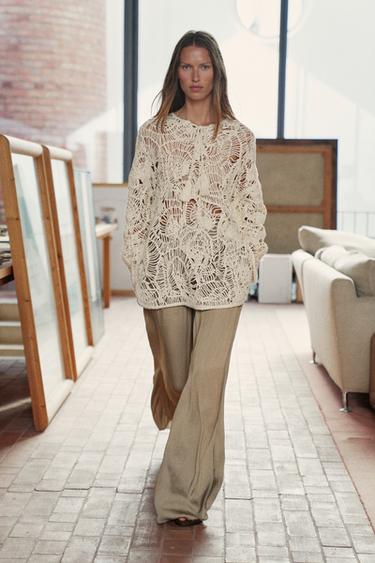 PANTALON FLUIDE LARGE - Marron / Taupe de Zara