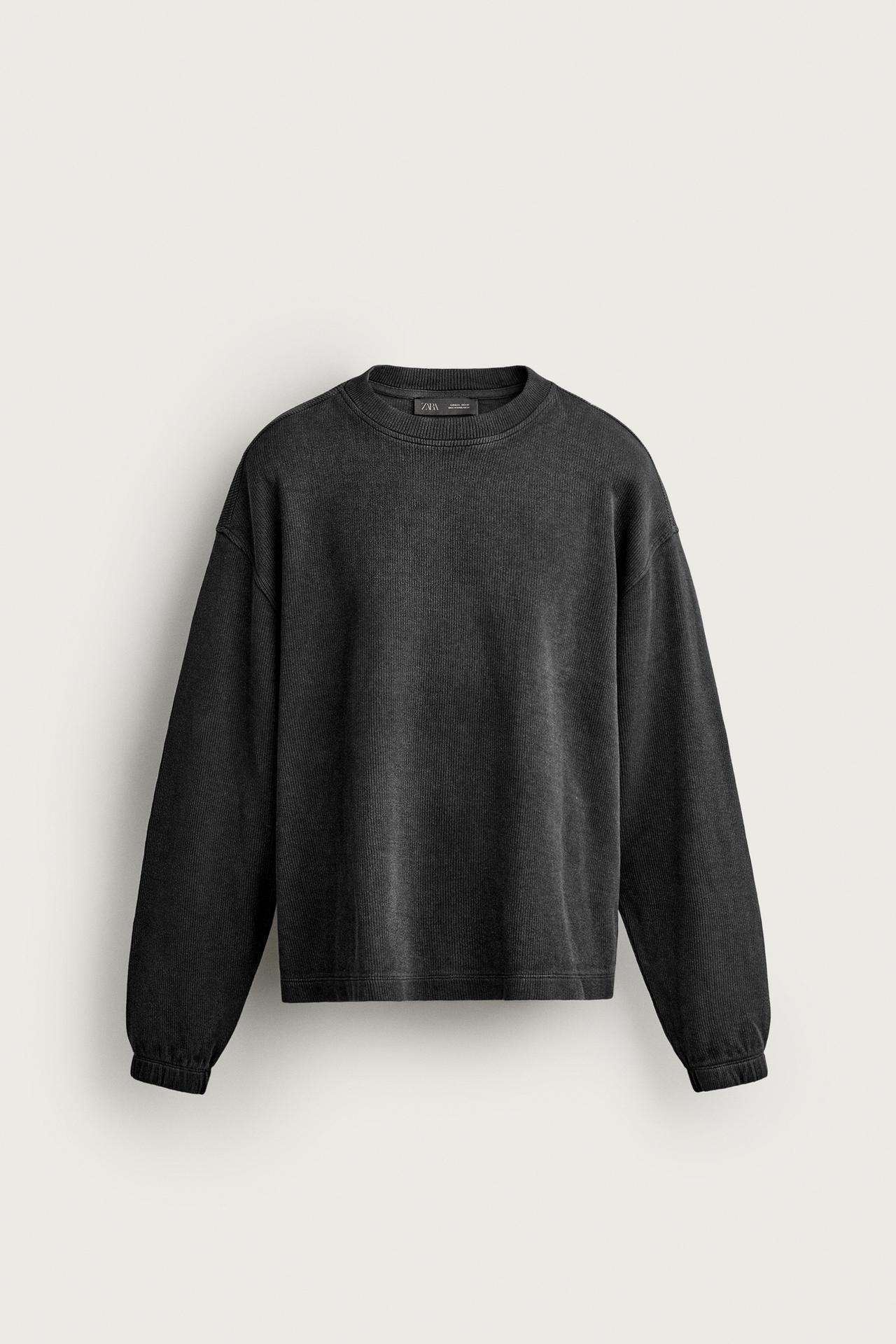 RELAXED FIT RIBBED SWEATSHIRT — Black