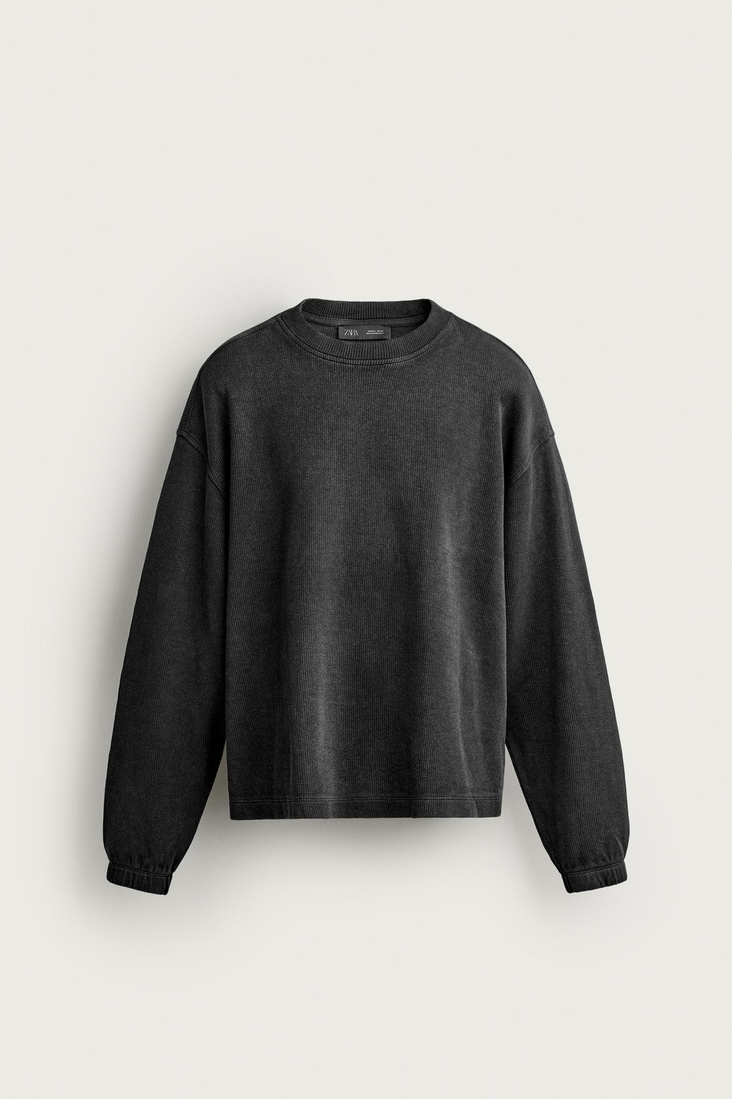 Мужская толстовка Zara Relaxed Fit Ribbed, цвет: Чёрный — фото 6
