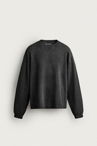 RELAXED FIT RIBBED SWEATSHIRT — Black 1