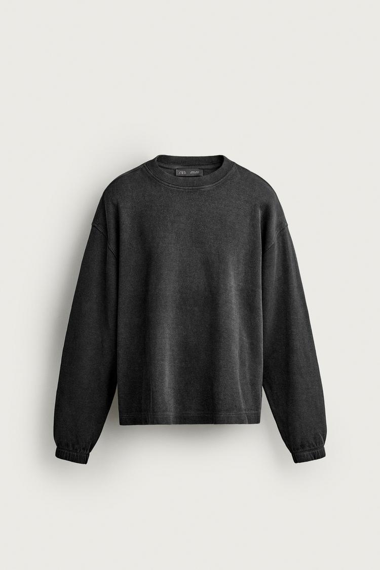 RELAXED FIT RIBBED SWEATSHIRT — Black