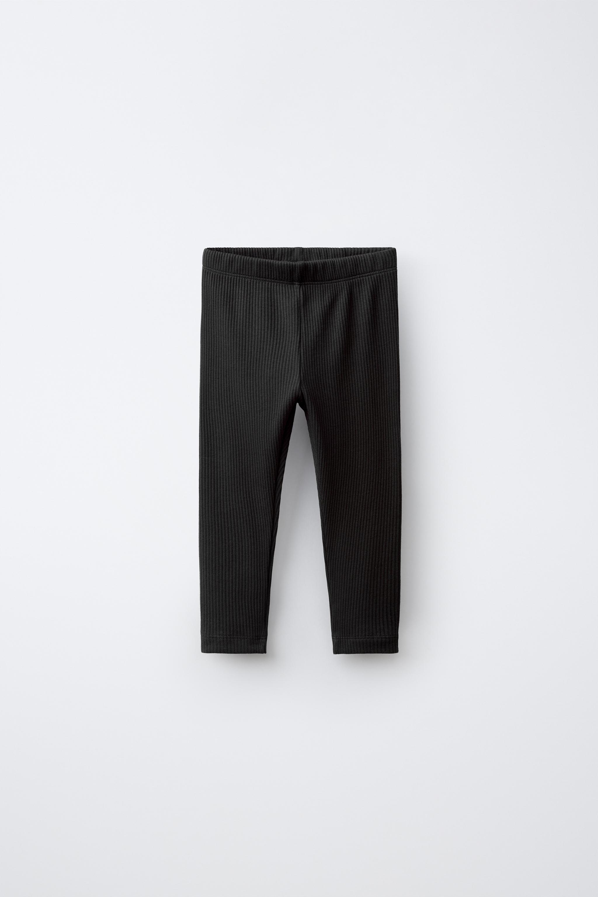 SOLID RIBBED LEGGINGS — Black