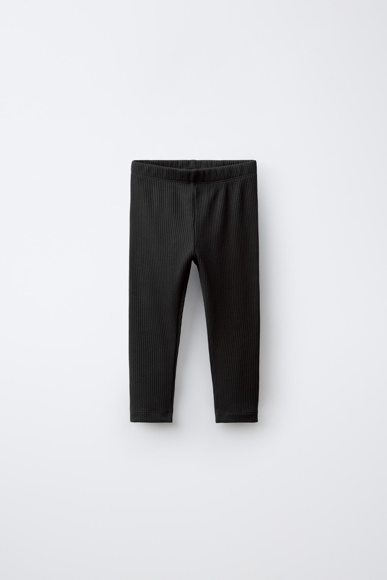 SOLID RIBBED LEGGINGS — Black