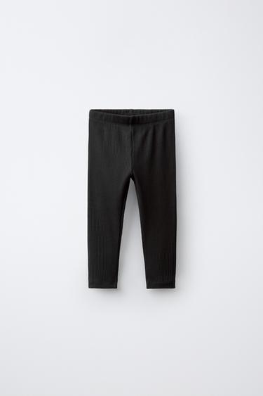 Zara SOLID RIBBED LEGGINGS - Black