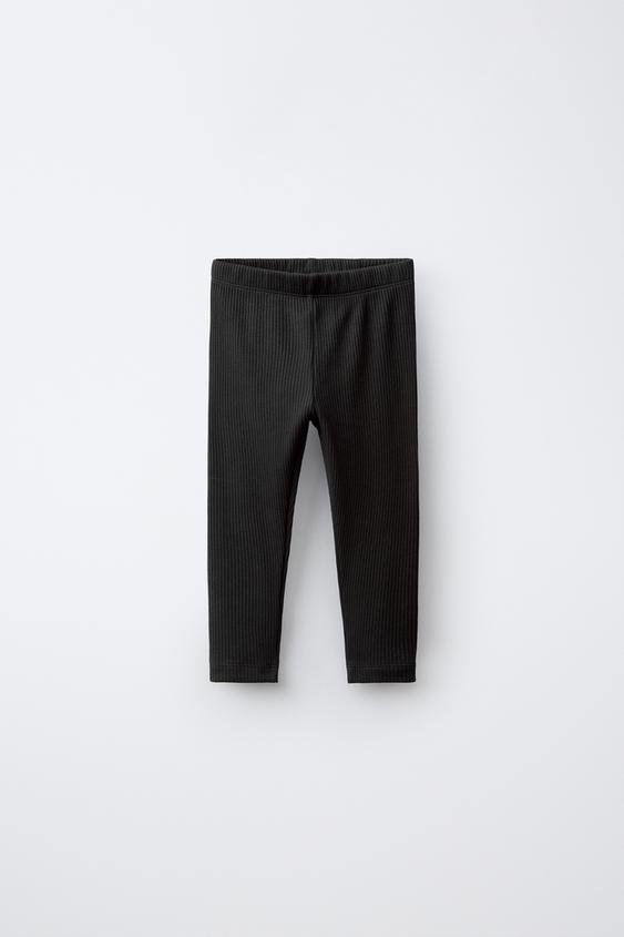Zara SOLID RIBBED LEGGINGS - Black - Image 0