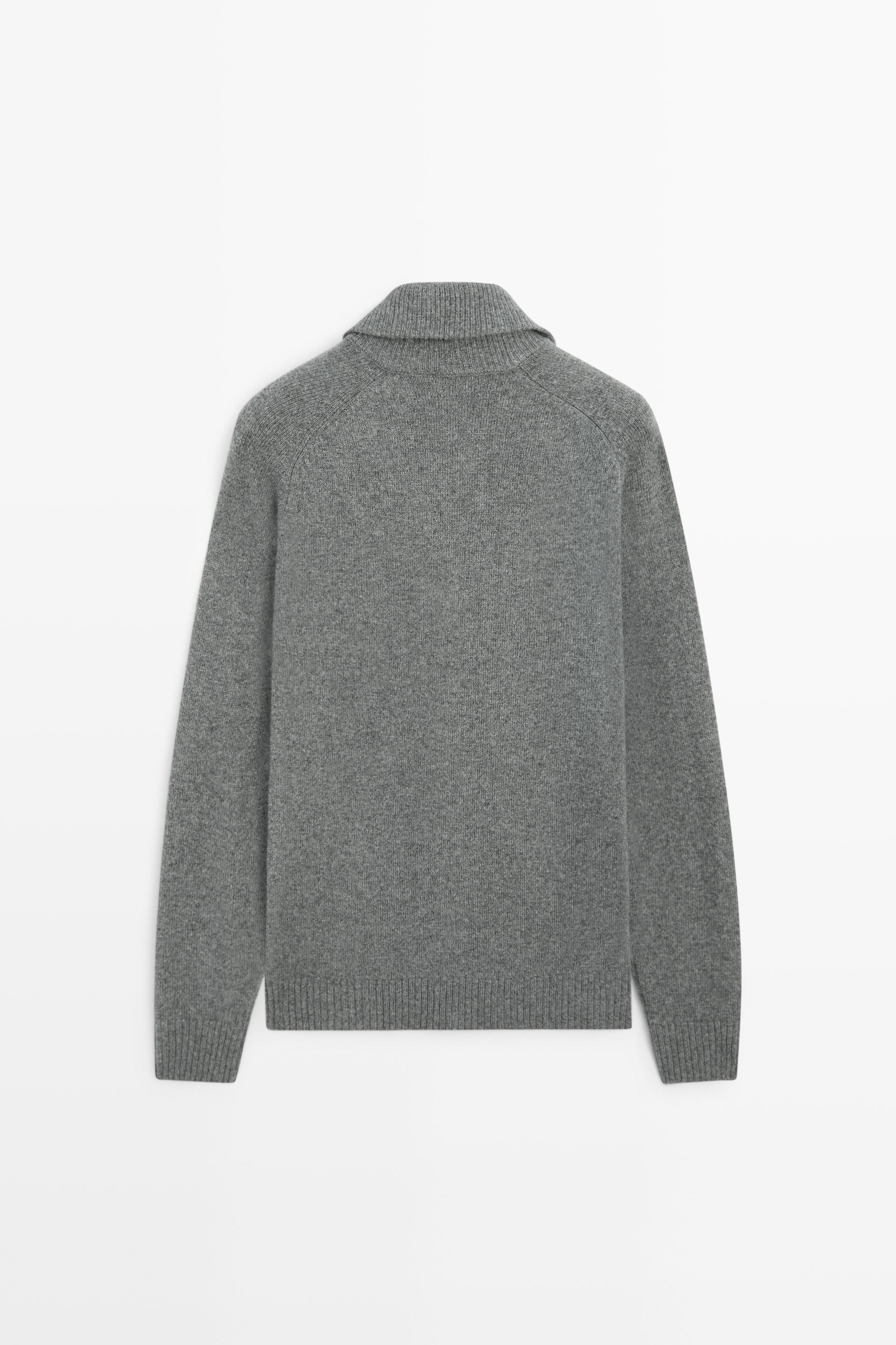 Wool blend zip-up knit cardigan