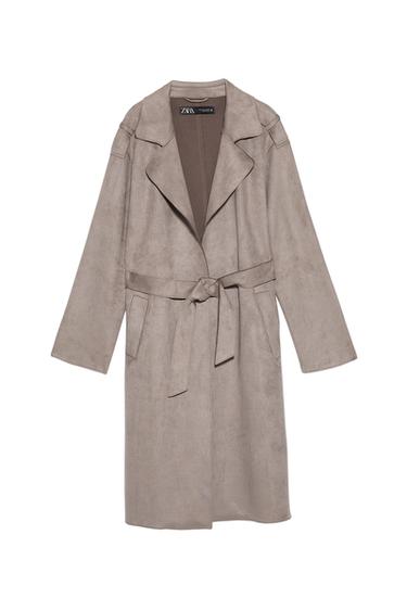 FAUX SUEDE BELTED TRENCH COAT