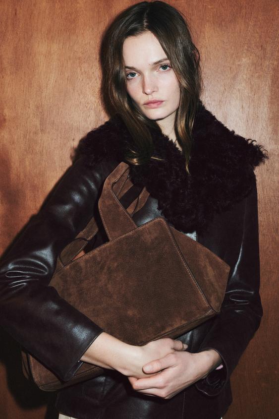 DOUBLE HANDLE SPLIT LEATHER BAG