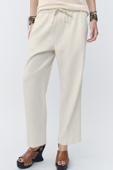 Zara ZW COLLECTION JOGGER PANTS - Ecru