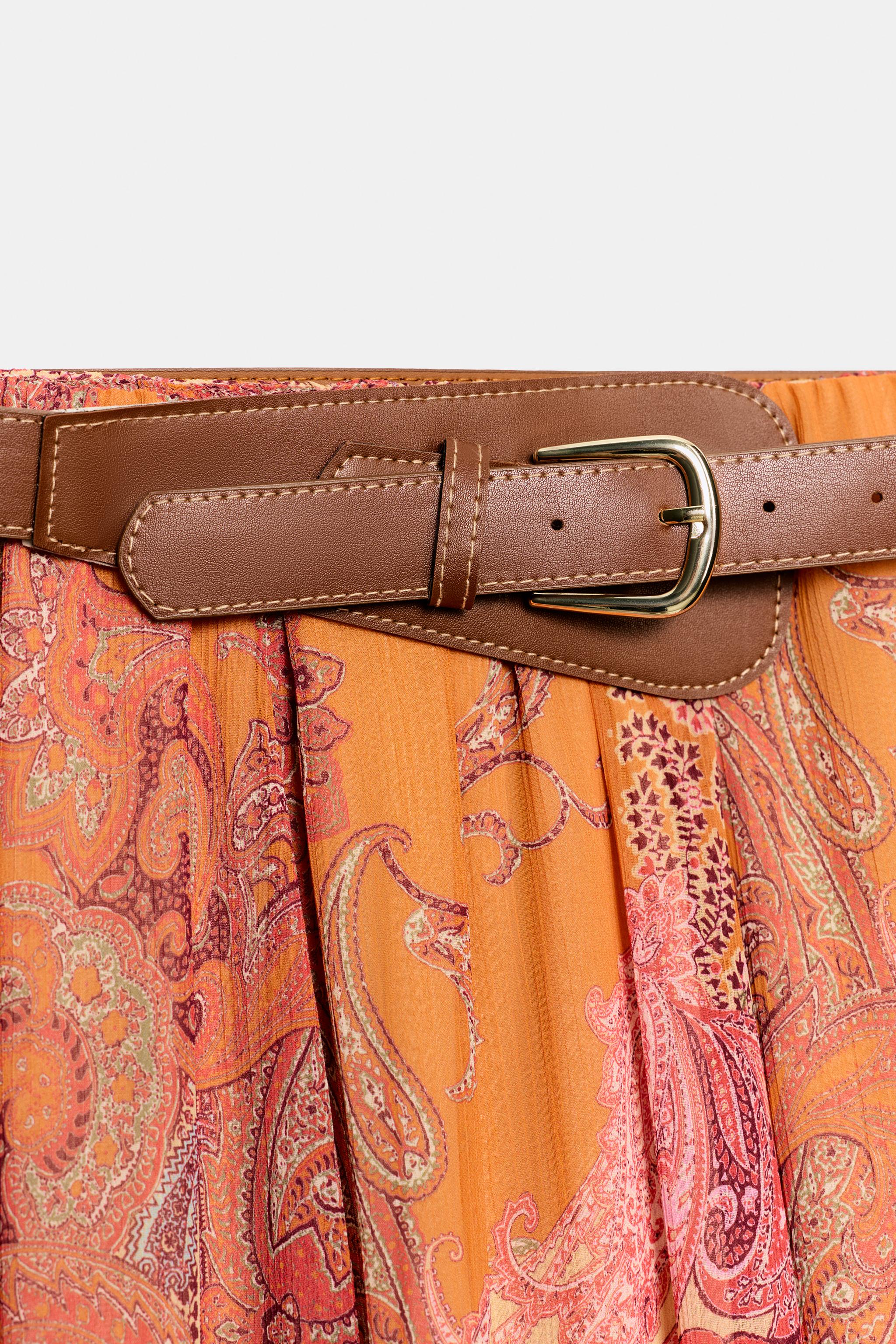 JUPE MI-LONGUE IMPRIMÉE AVEC CEINTURE