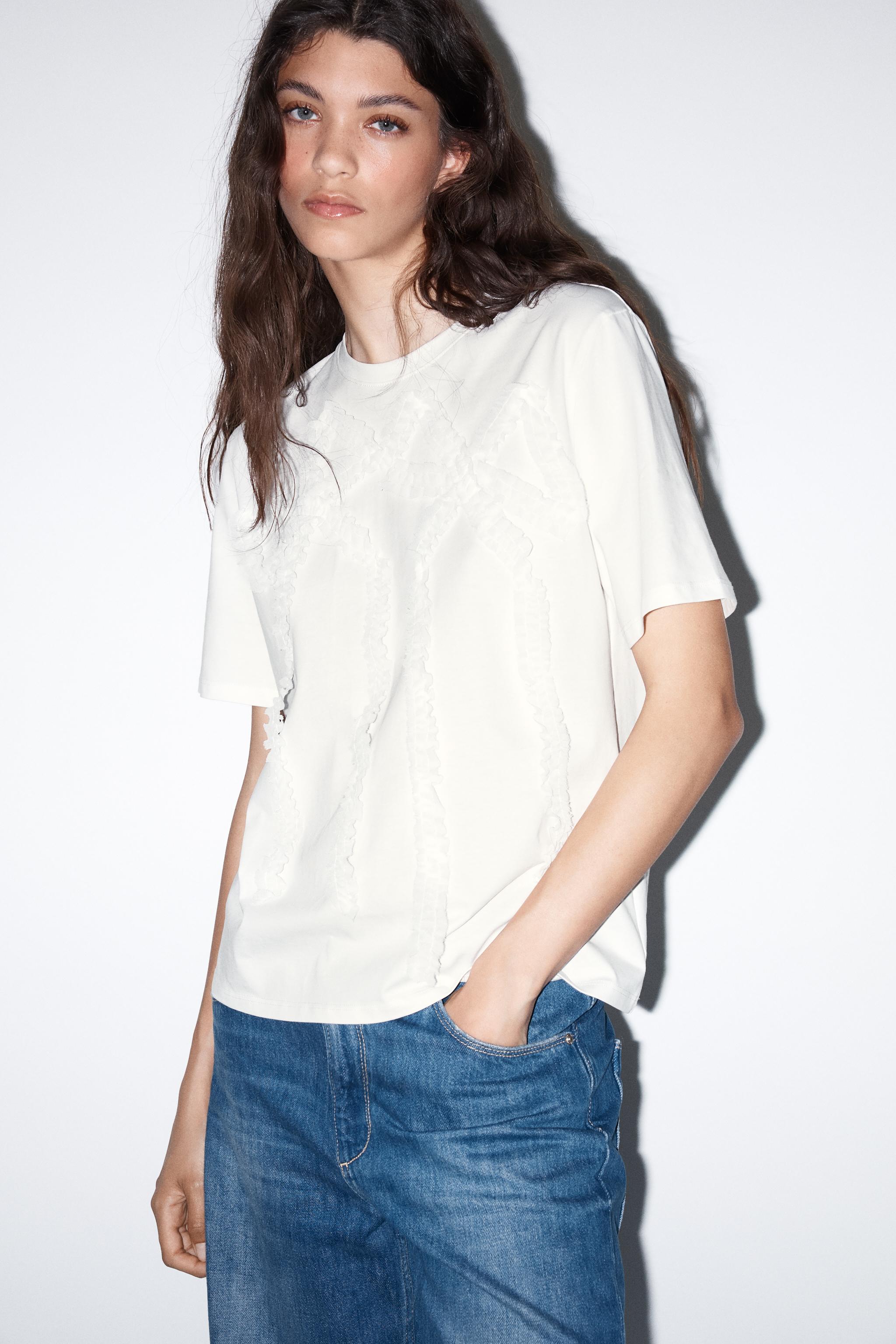 ZARA ボリュームギャザーTシャツ 2298/206 VOLUME RUCHED T-SHIRT - White | ZARA United States