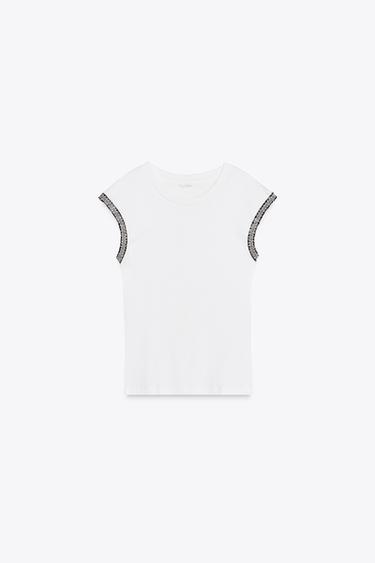 T-SHIRT À PASSEMENTERIE - Blanc de Zara - Image 3