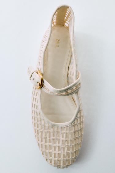 CROCHET-EFFECT BALLET FLATS - Ecru White by Zara