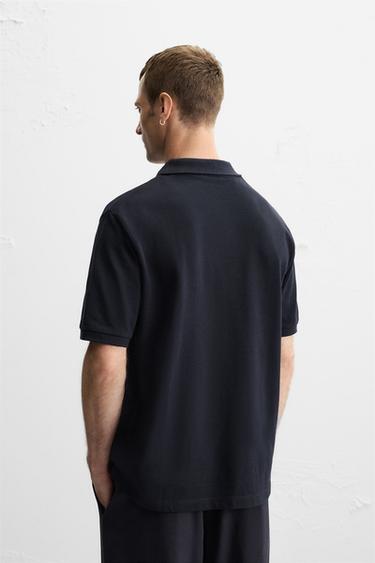 WASHED TEXTURED PIQUÉ POLO SHIRT - Navy blue by Zara - Image 2