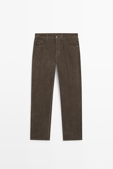 Corduroy tapered fit pants — Dark coral 1