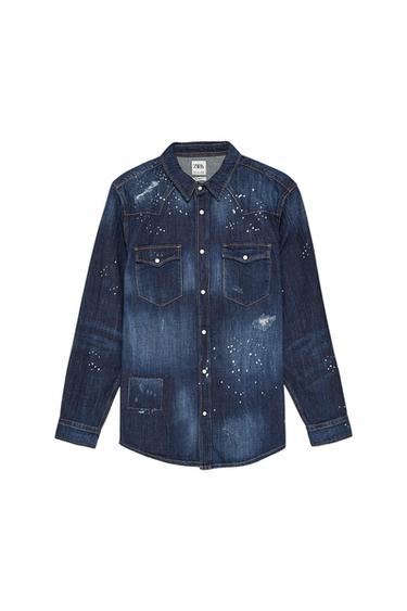 DENIM OVERSHIRT WITH PAINT SPLATTER DETAIL