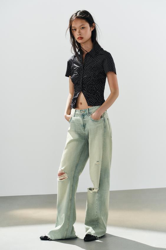 Zara 波點褶飾府綢襯衫 - 黑色 / 白色 - 圖片 0