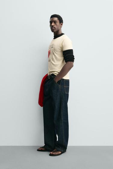 RIB T-SHIRT WITH CONTRAST HEART - Ecru by Zara - Image 3