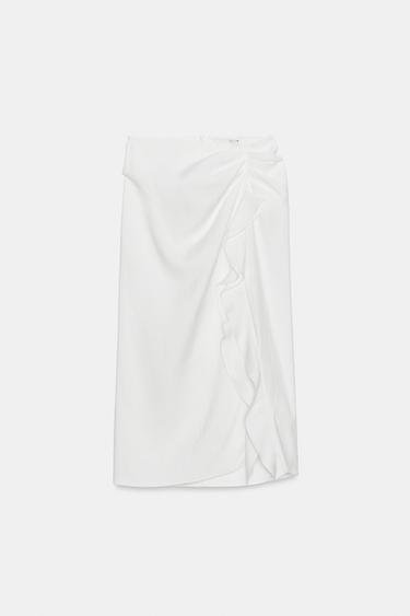 ZW COLLECTION ミディ丈フリルスカートホワイトZaraのZW COLLECTION ミディ丈フリルスカート - ホワイト 