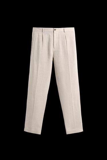 Zara 100% LINEN SUIT PANTS - Sand - Image 0