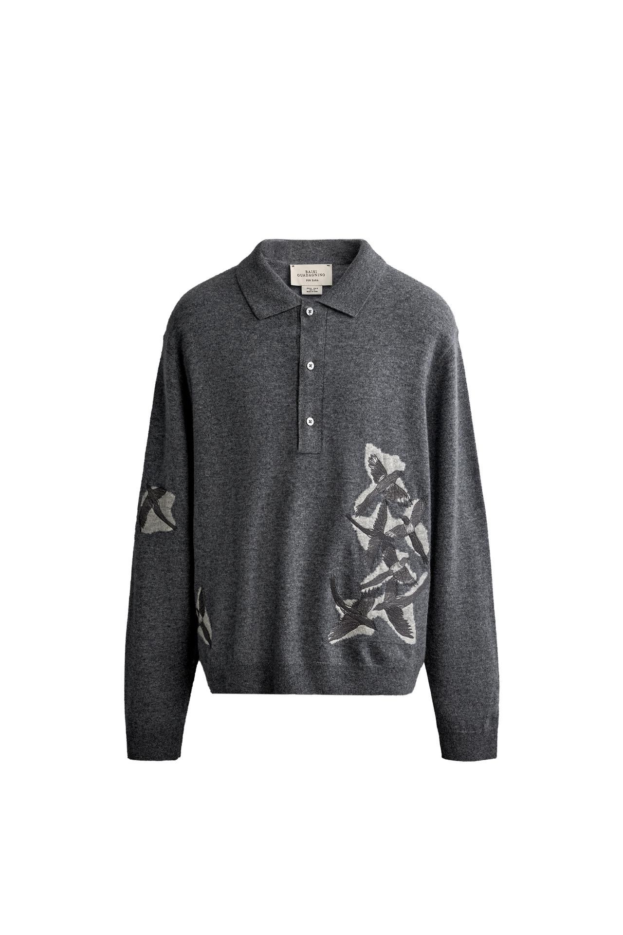 100% WOOL INTARSIA EMBROIDERED KNIT POLO SHIRT