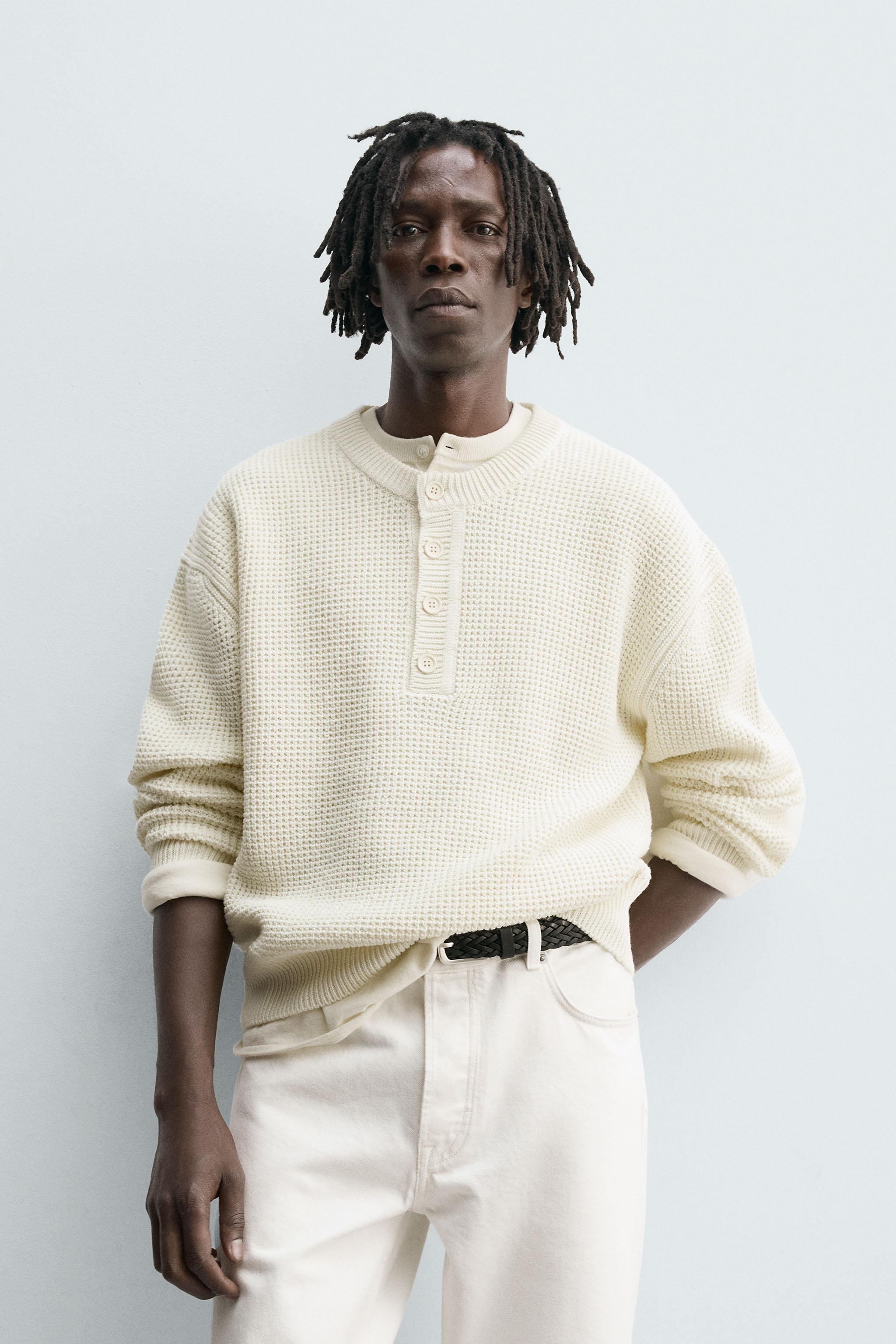 RELAXED FIT HENLEY SWEATER - Ecru | ZARA United States