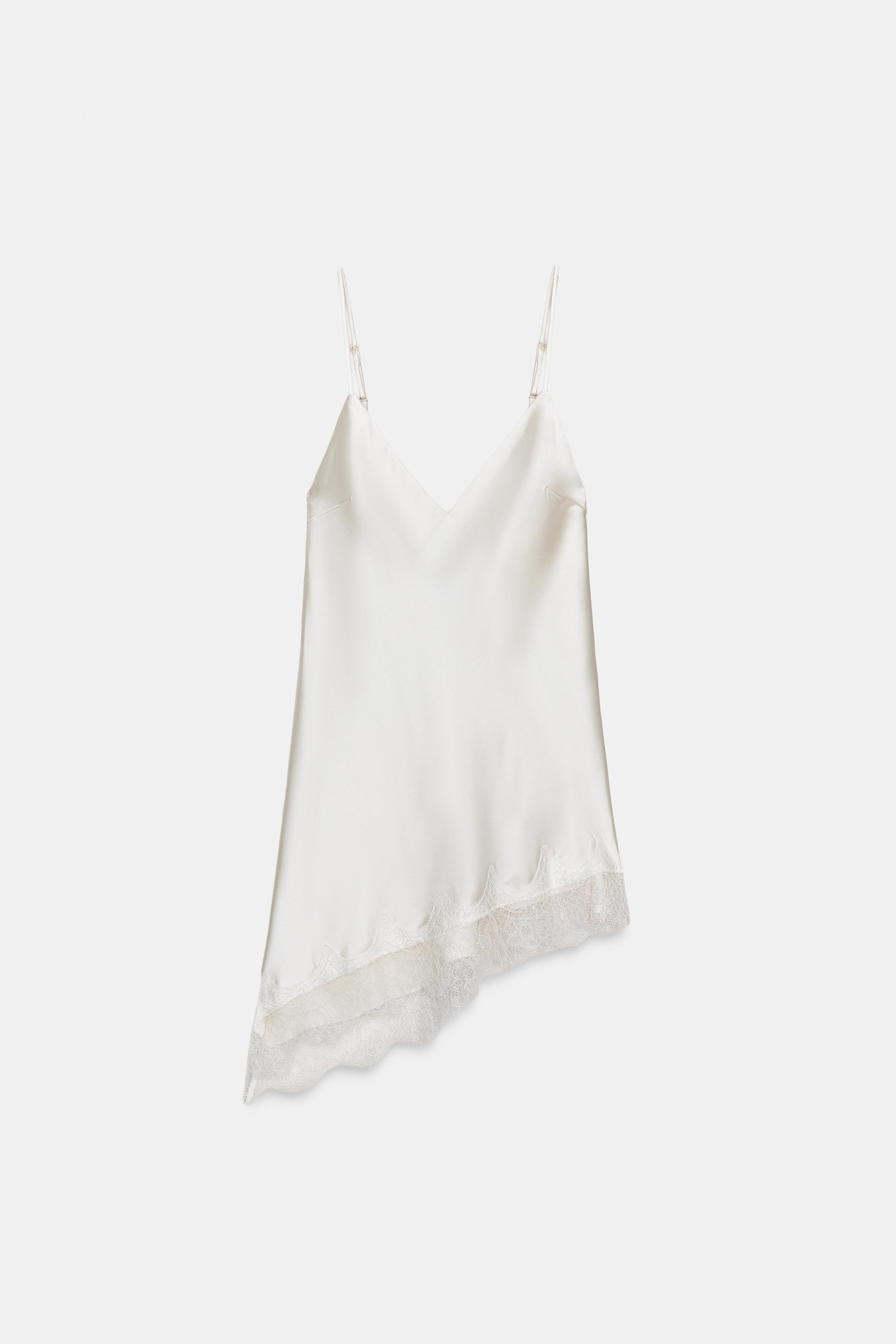 LACE-TRIMMED SATIN CAMISOLE TOP - Oyster-white | ZARA South Africa