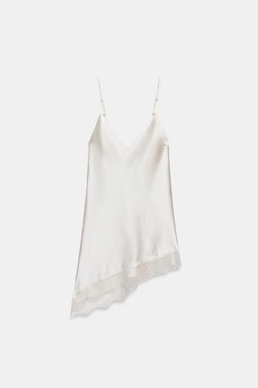 TOP LENCERO SATINADO ENCAJE - Blanco roto de Zara