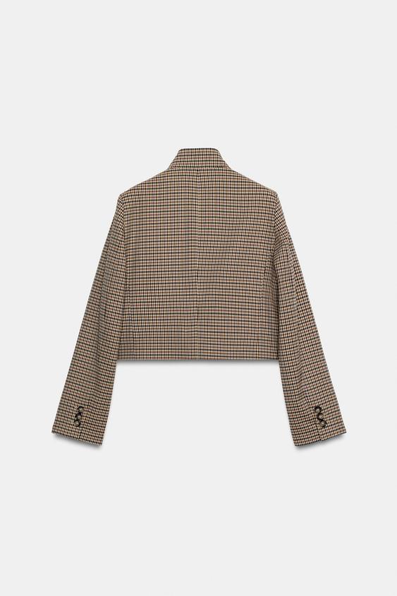 VESTE COURTE PIED-DE-POULE - Marron clair de Zara - Image 6