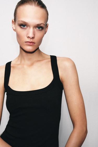 TOP EN COTON SANS MANCHES - Noir de Zara - Image 1
