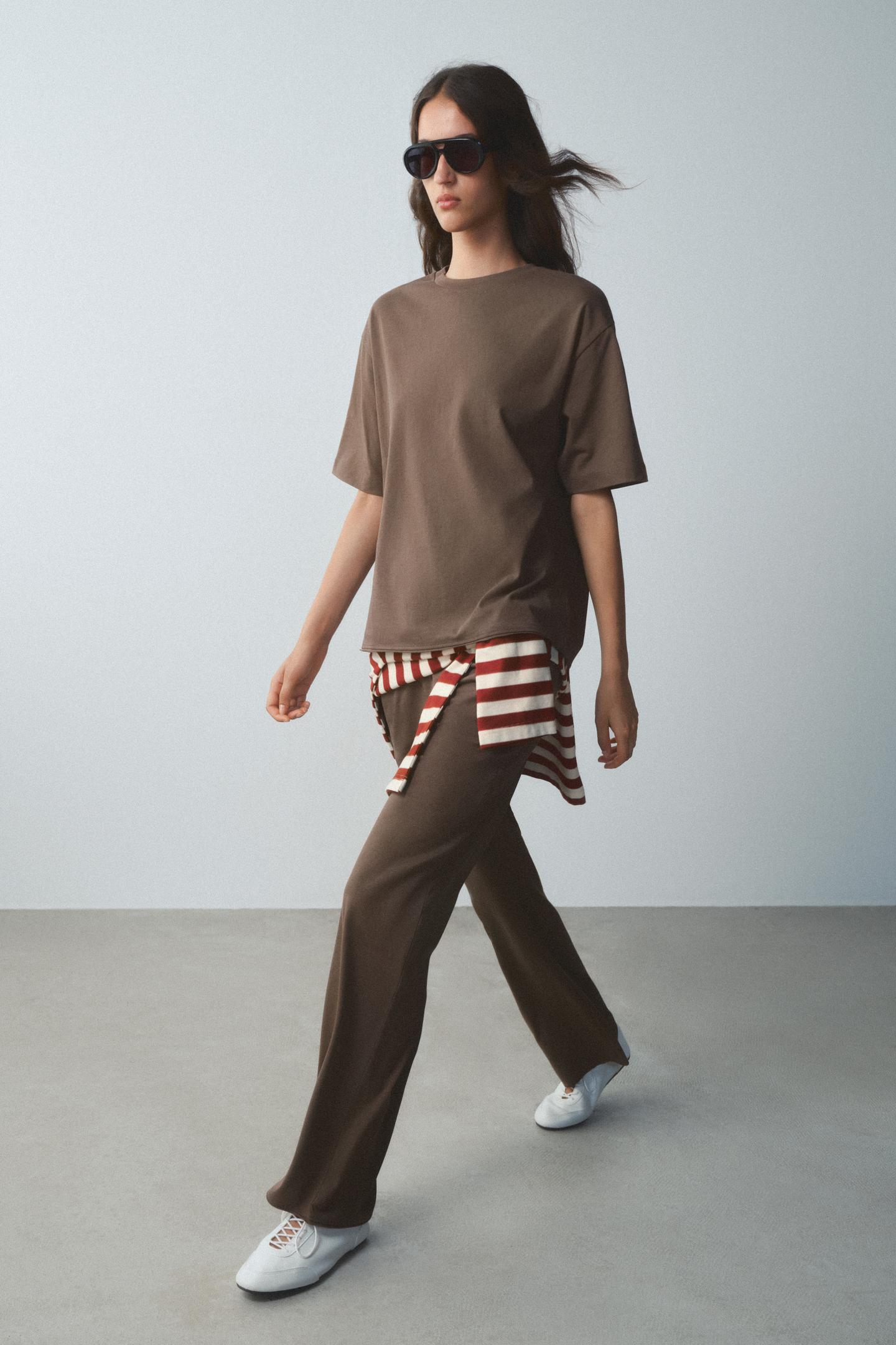 Женская футболка Zara Crew Neck, цвет: Норковый — фото 5