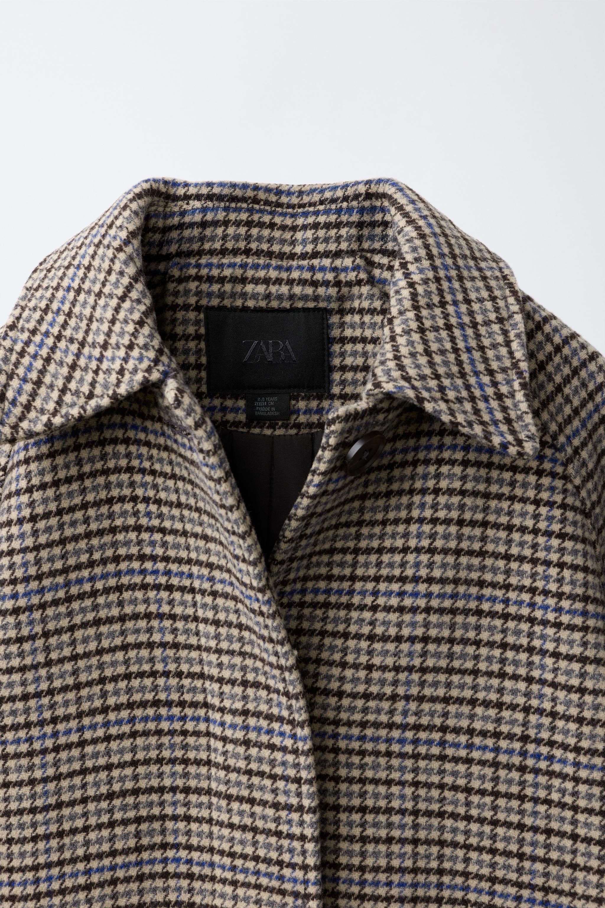 LONG WOOL-BLEND PLAID COAT